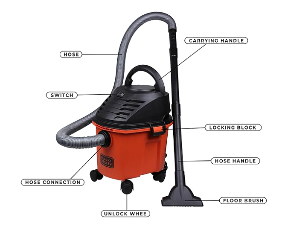 BLACK+DECKER BDWD08-B1 Wet and Dry Best Vacuum Cleaner for home with Cannister Body