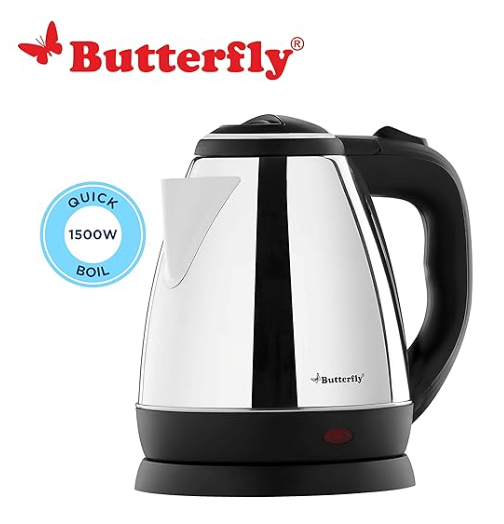 Butterfly EKN 1.5-Litre Electric Kettle (Silver with Black) |Stainless Steel| 1500 watts