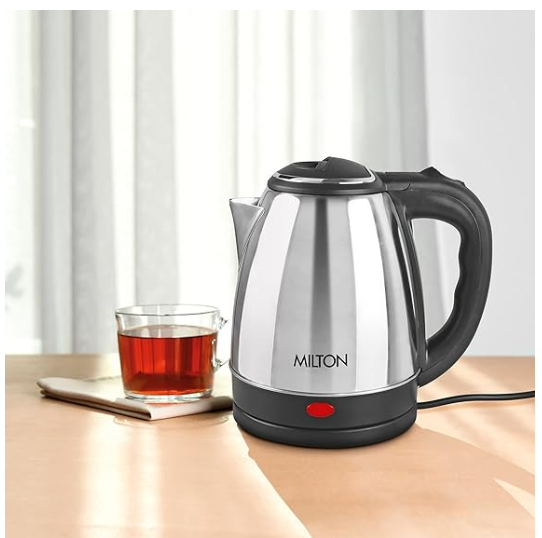 Milton Euroline Go Electro 2.0 Stainless Steel Electric Kettle, 1 Piece, 2 Litres, Silver | Power Indicator | 1500 Watts