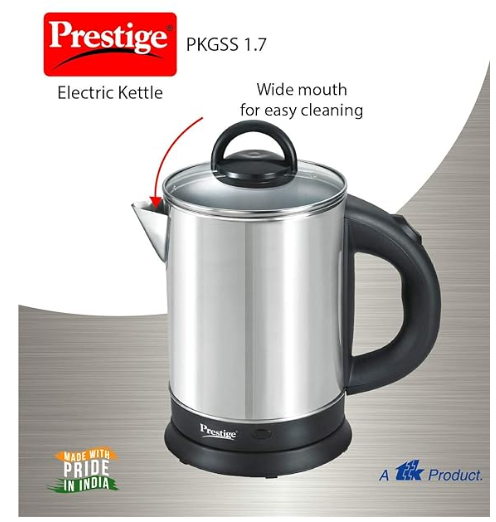 Prestige 1.7 Litres Electric Kettle(PKGSS 1.7)|1500W |Silver and Black
